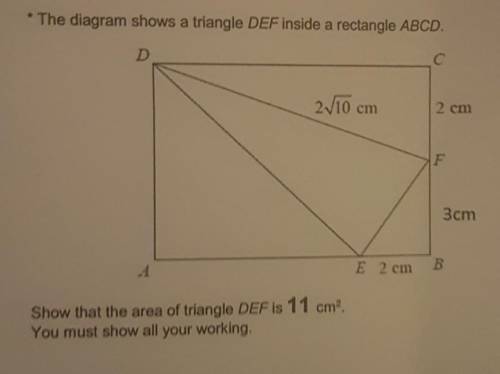 Show that the area of triangle DEF is 11 cm2.​