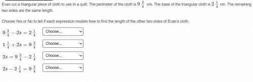 Evan cut a triangular piece of cloth to use in a quilt. The perimeter of the cloth is 934 cm. The b