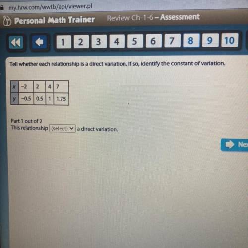 HELP Tell whether each relationship is a direct variation. If so, identify the constant of variatio