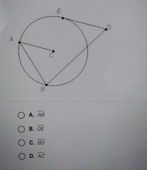 Which line segment is a chord of o C in the diagram below?

O A. AB O B. DE O C. BD O D. AC​