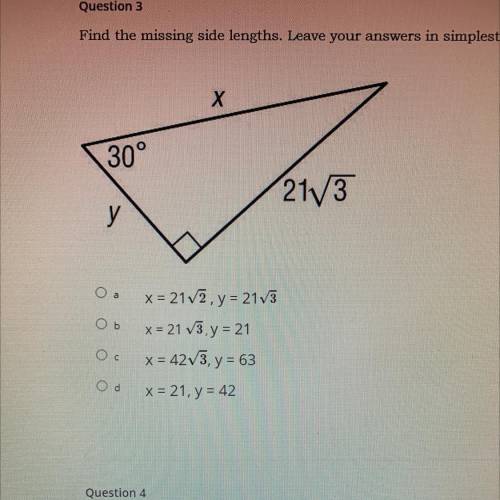 Find the missing side lengths. Leave your answers in simplest radical form.