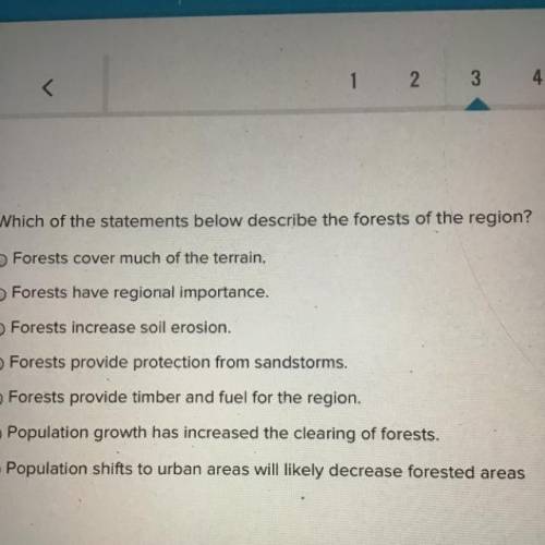 Which of the statements below describe the forests of the region?

Forests cover much of the terra