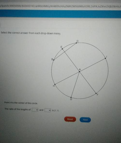 Point A is the center of this circle. The ratio of the length of ​