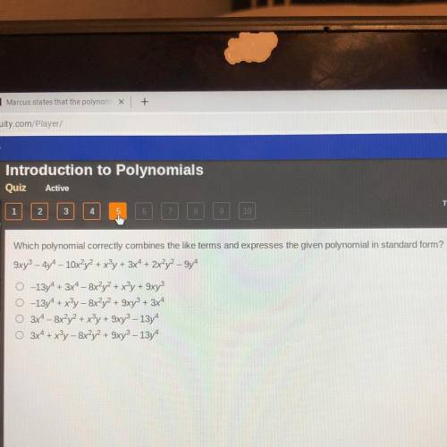 which polynomial correctly combines the like germs and expresses the five polynomial in standard fo