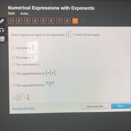 3

Which statements apply to the expression
LO
? Check all that apply.
3
The base is 5
The base is