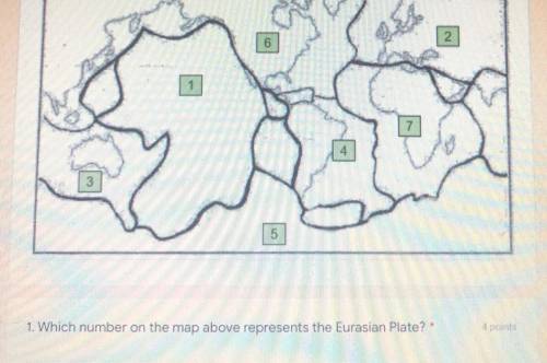 5
1. Which number on the map above represents the Eurasian Plate?
Dots