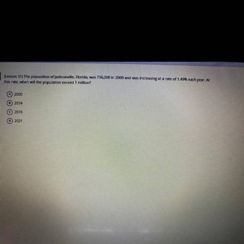 (Lesson 31) The population of Jacksonville, Florida, was 736,000 in 2000 and was increasing at a ra