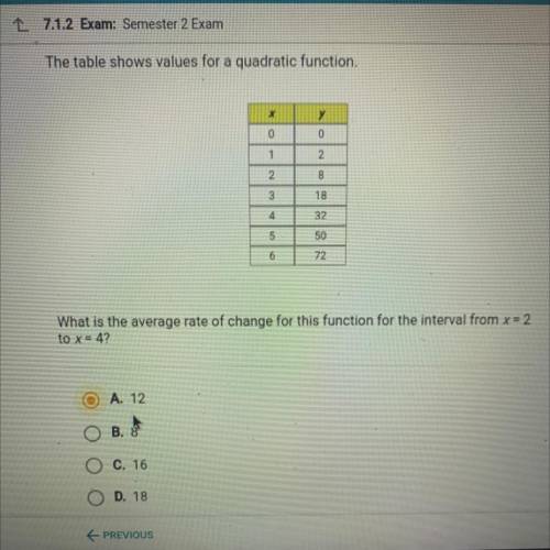 HELP PLEASE!!

What is the average rate of change for this function for the interval from x = 2
to