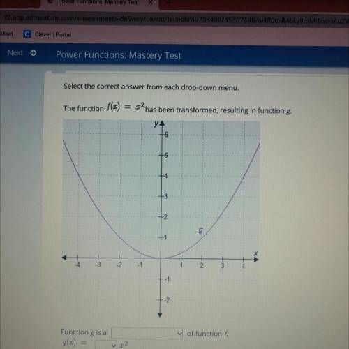 Select the correct answer from each drop-down menu.

The function f(x)=x^2
has been transformed, r