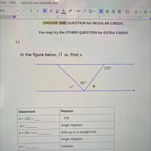 In the figure below. Find x and help me fill in the statement plus reason.