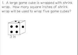 A large game cube is wrapped with shrinkwrap. How many square inches of shrink wrap will be used to