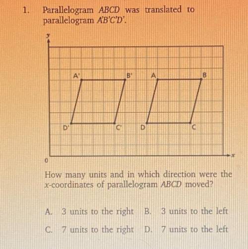 How many units and in which direction were the x-coordinates of parallelogram ABCD moved?