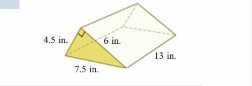 A block of wood has the shape of a triangular prism. The bases are right triangles. Find its surfac