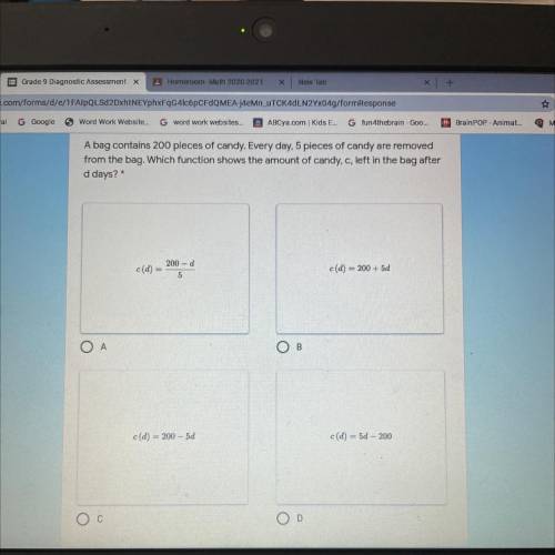 Word work websites...

A bag contains 200 pieces of candy. Every day, 5 pieces of candy are remove