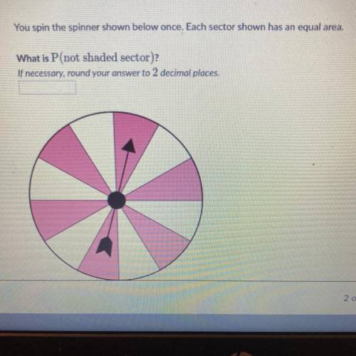 You spin the spinner shown below once. Each sector shown has an equal area.

What is P(not shaded