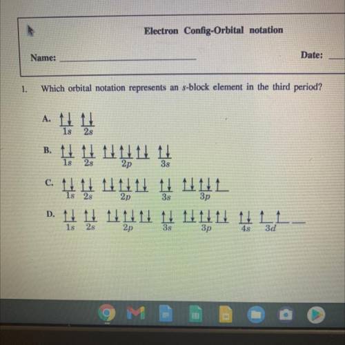 NEED HELP
Which orbital notation represents an s-block element in the third period?