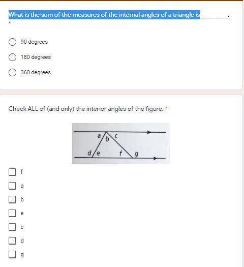 What is the sum of the measures of the internal angles of a triangle is