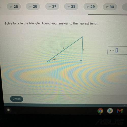 Solve for x in the triangle. Round your answer to the nearest tenth.