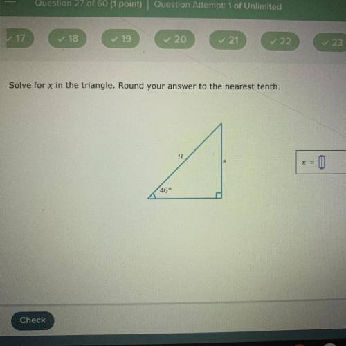 Solve for x in the triangle round your answer to the nearest tenth