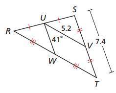 PLEASE HELP

1. What is the length of UW?
2. What is the length of RT?
3. What is the l