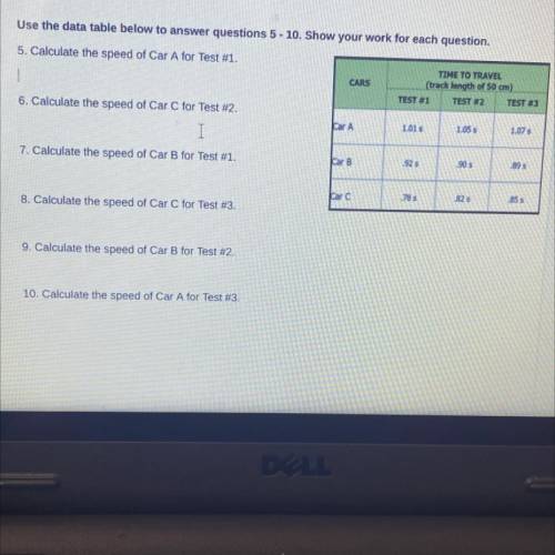 Use the data table below to answer questions 5 - 10. Show your work for each question.