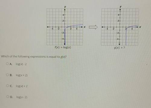 Which of the following expressions is equal to g(x)?

A.) log(x)-2B.) log(x+2)C.) log(x)+2D.) log(