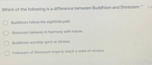 Which of the following is a difference between Buddhism and Shintoism??