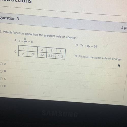 Which function below has the greatest rate of change?