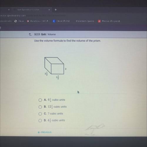 Use the volume formula to find the volume of the prism.

2
21
22
O A. 64 cubic units
O B. 12 cubic