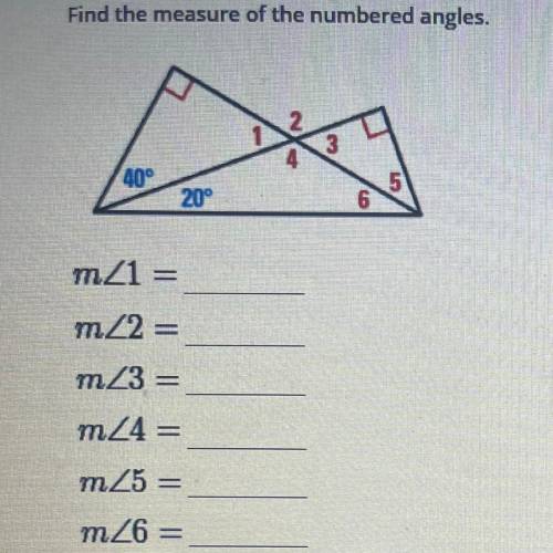 PLEASE HELP 
Find the measure of the numbered angles