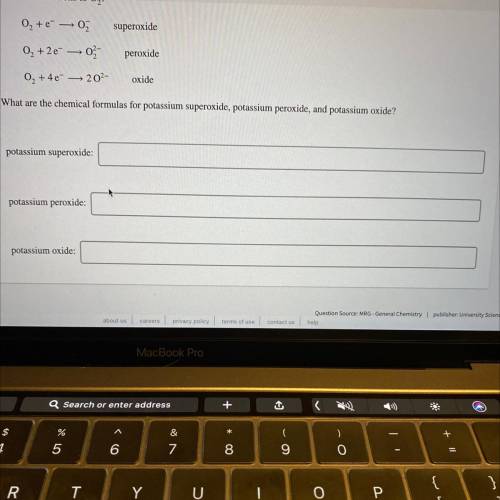 What are the chemical formulas for potassium superoxide, potassium peroxide, and potassium oxide?