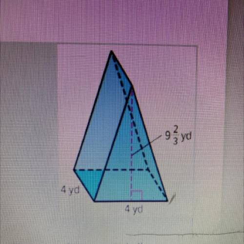 Find the volume of the triangular prism in the picture shown. Round your answer to the

nearest te