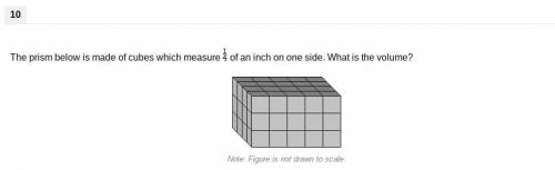 The prism below is made of cubes that measure 1/4 of an inch on one side. What is the volume?