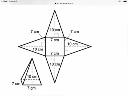 What is the surface area of the solid?

A.
189 square centimeters
B.
329 square centimeters
C.
154