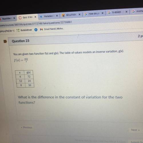 Question 23

2 pts
You are given two function flx) and glx). The table of values models an inverse