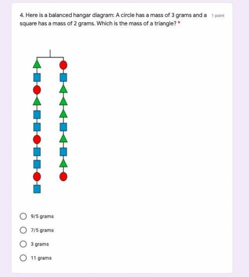 4. Here is a balanced hangar diagram: A circle has a mass of 3 grams and a square has a mass of 2 g