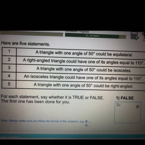 Here are five statements.

For each statement, say whether it is TRUE or FALSE.
The first one has