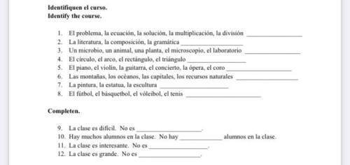 Identifiquen el curso.

Identify the course.
1. El problema, la ecuación, la solución, la multipli