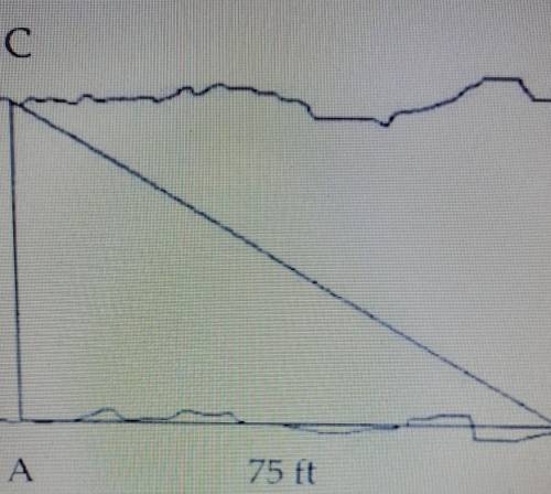 To measure the width of a river, a surveyor starts at point A on one bank and walks 75 feet down th