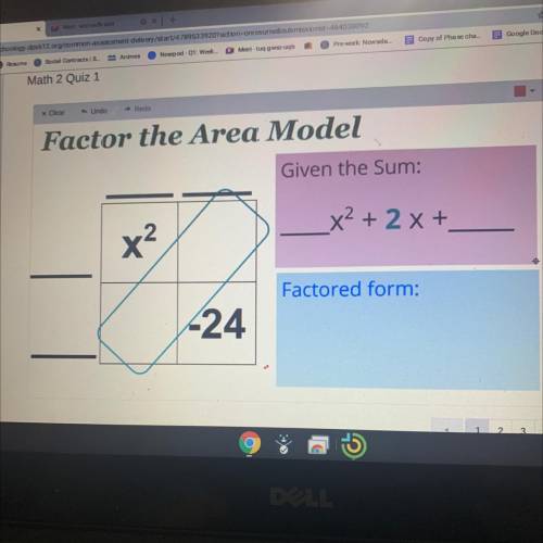 Undo
Factor the Area Model
Given the Sum:
x² + 2x +
x2
Factored form:
-24