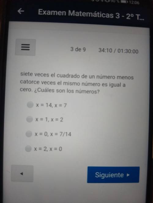 Siete veces el cuadrado de un número menos catorce veces el mismo número es igual a cero. ¿Cuáles s