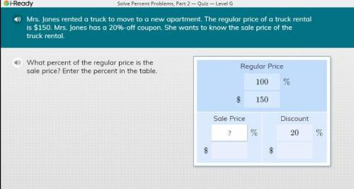 Mrs. jones rented a truck to move to a new apartment. The regular price of a truck rental is $150 .