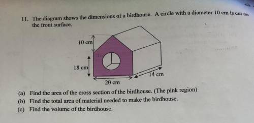 The diagram shows the dimensions of a birdhouse. A circle with a diameter 10cm is cut on the front