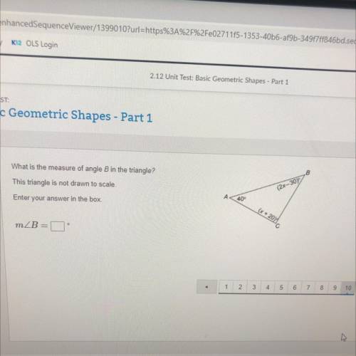 Plz I really need help!! What is the measure of angle B in the triangle?

This triangle is not dra