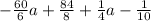 -\frac{60}{6}a + \frac{84}{8} + \frac{1}{4}a - \frac{1}{10}