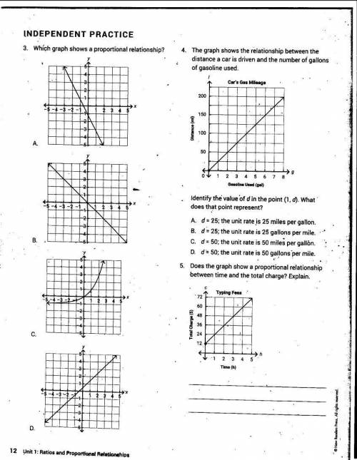 Which graph shows a proportional relationship?
A. B. C D.