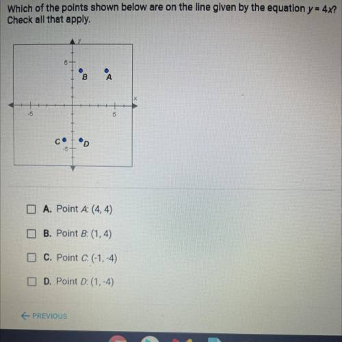 Which of the points shown below are on the line given by the equation y = 4x?

Check all that appl