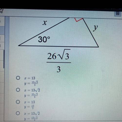 The red thing at the top is a right angle. Find the missing side lengths and leave answers as radic