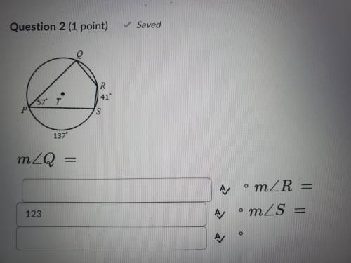 Trigonometry circles. Find Q, R, and S. I belive R is 123. Can anyone please help !