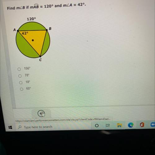 Find mb if mAB equals 120° in MH equals 42°